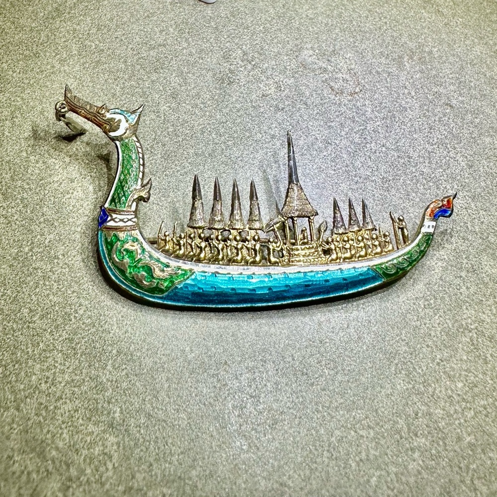 ♥️Vintage 1950’s SIAM STERLING enamel royal dragon brooch